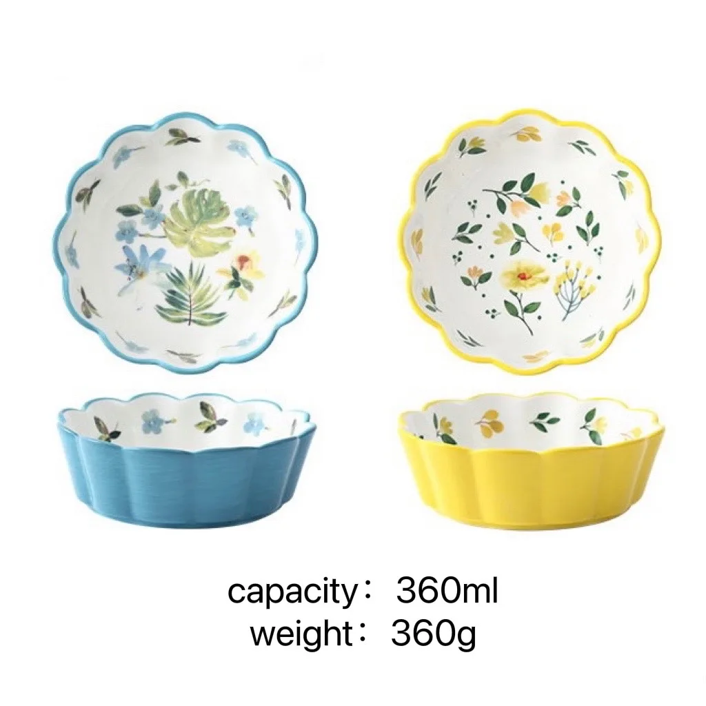 Wholesale Wavy Lace Ceramic Bowl Soup Rice Bowl Fruit Salad Dessert Underglaze Colour Porcelain Carton Customized Fashionable