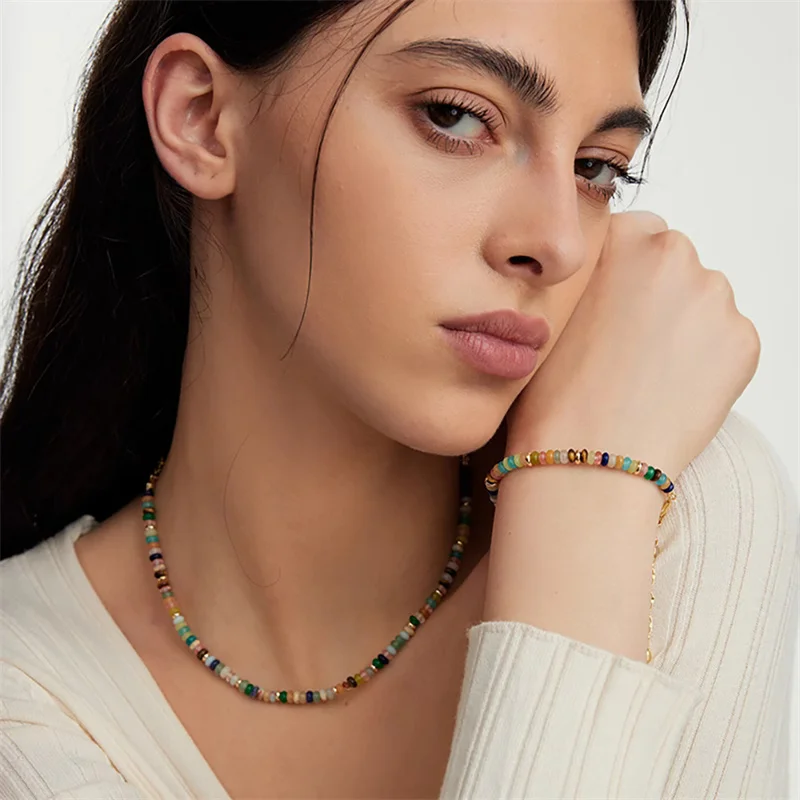 Minimalist DIY Necklace Multicolor Healing Handmade Raw Gemstone Beaded Stacking Bracelet Boho Jewelry Summer Trendy