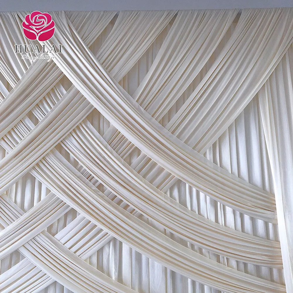 luxury party wedding decoration white ice silk fabric cross designs backdrop curtain drapes for photo booth