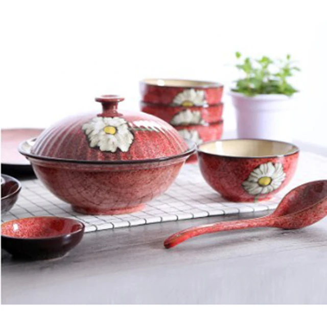 Red pattern ceramic plate Colorful Steak Plate Colorful Glazed Fruit Salad Plate Hotel ceramic tableware series