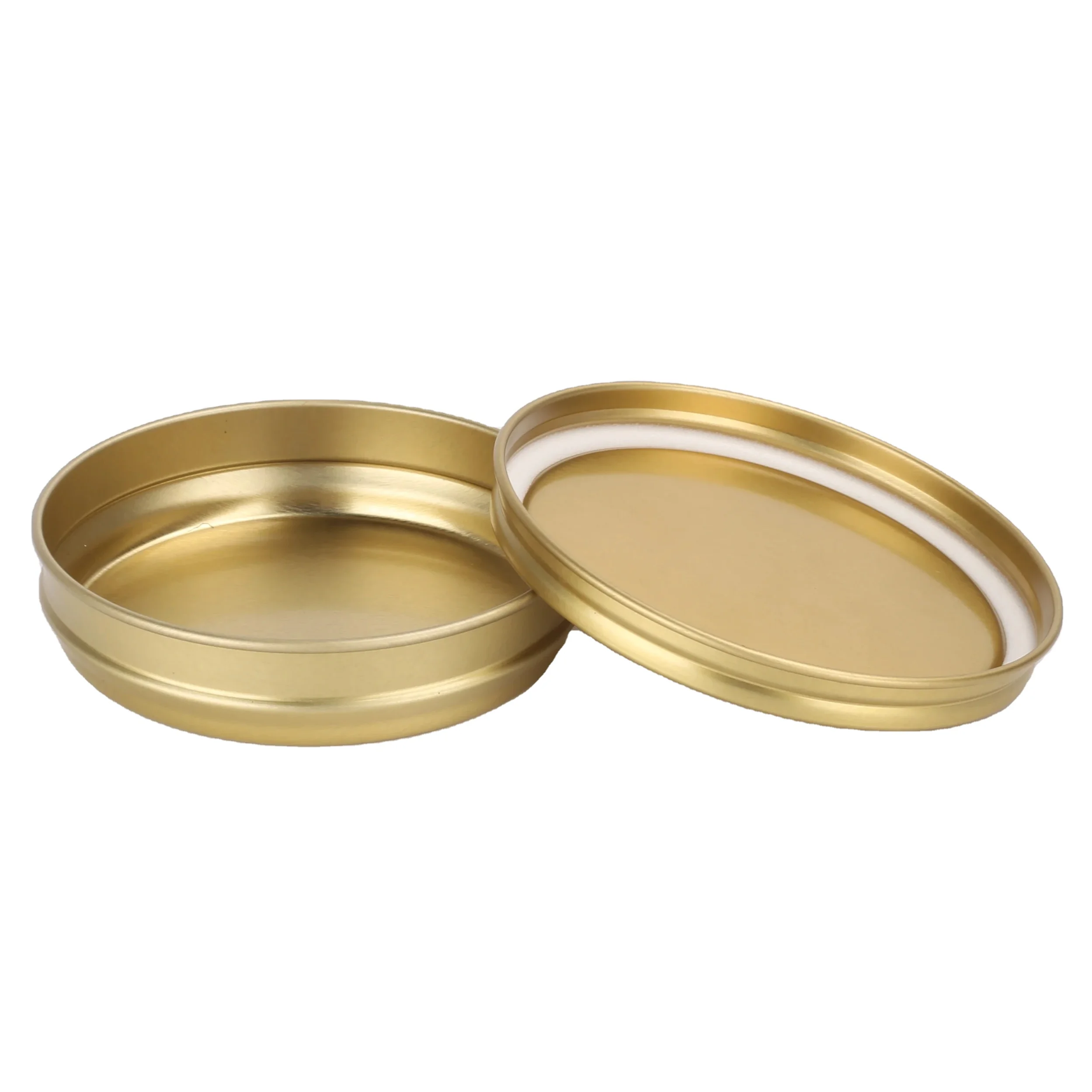 Gold anodized inside outside Shallow seamless  tin containers with lids 500g250g125g50g30g20g for caviar distributors