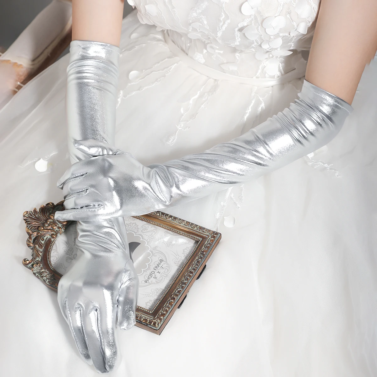PU Material Full Long Wedding Gloves Delicate  Bridal Glove