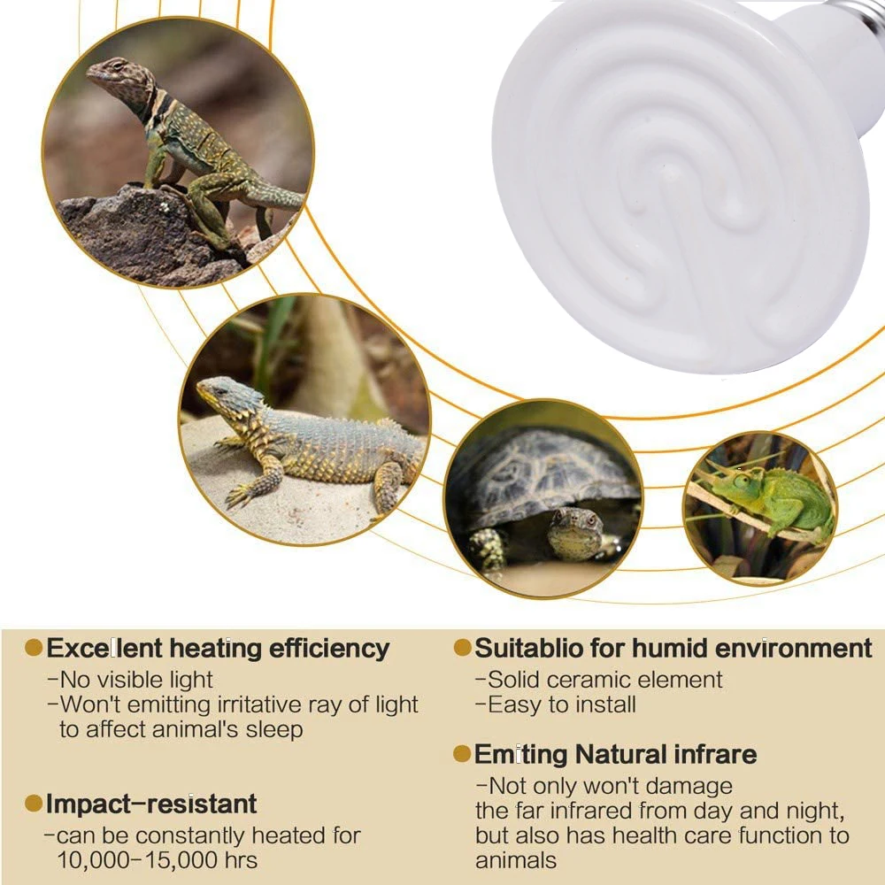 Wholesale Lizards heating lamp 25w/40w/60w/100w/150w Ceramic Heat Emitter Reptile Heat Lamp Bulb For Reptile