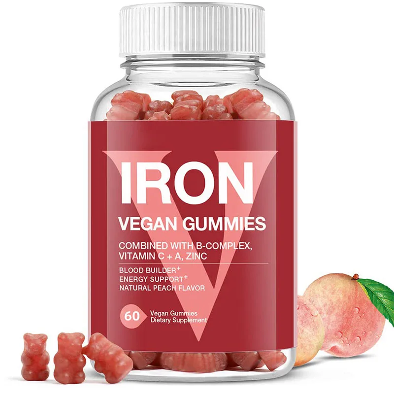 Vegan Iron Gummies Supplement with Vitamin Complex Folate Zinc for Adults & Kids Blood Builder & Energy Support