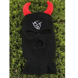 Custom winter horns ski mask beanie knitted black designer ski mask 3 hole