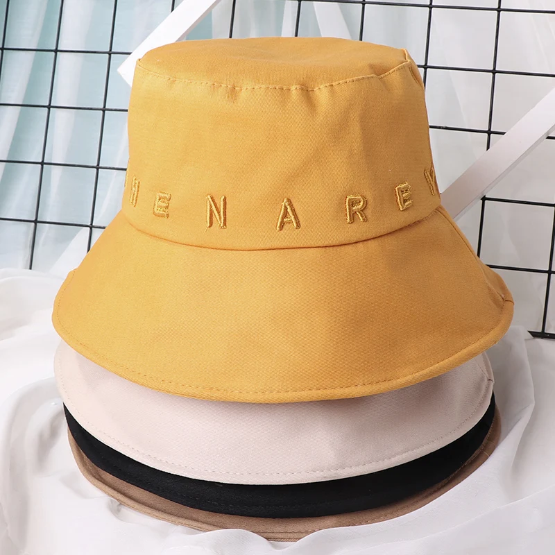 Lady Fisherman Hat With Monochrome Embroidery Outdoor Fashion Sun Shade Hat Spring Sun Block Bucket Hat