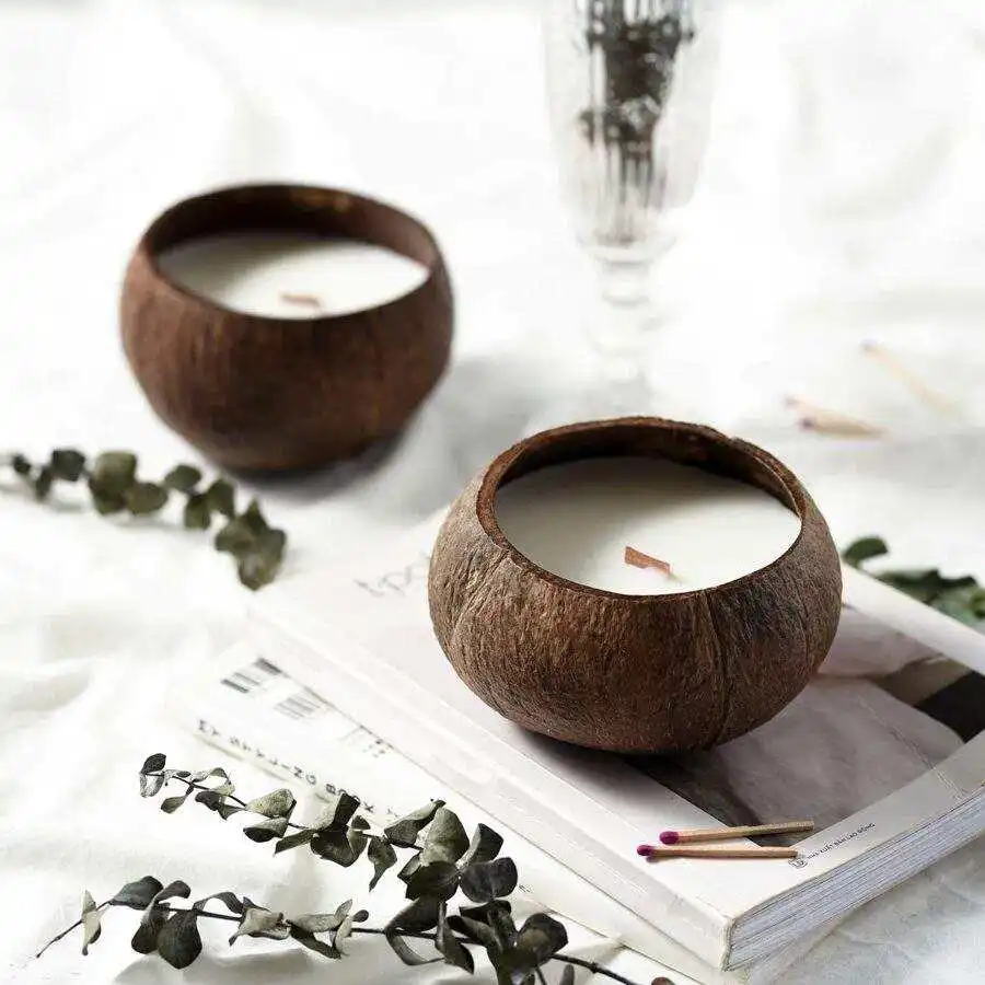 Coconut Shell  Wholesale Custom Logo Gift Box Scented Soy Wax Aromatherapy Fragrances Candles Massage