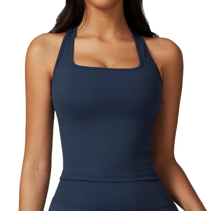 Nylon Spandex Fabric I Word Back Sports Vest Women Tight Fast Dry Leisure Running Fitness Top Yoga Suit Yoga Vest Yoga Suit
