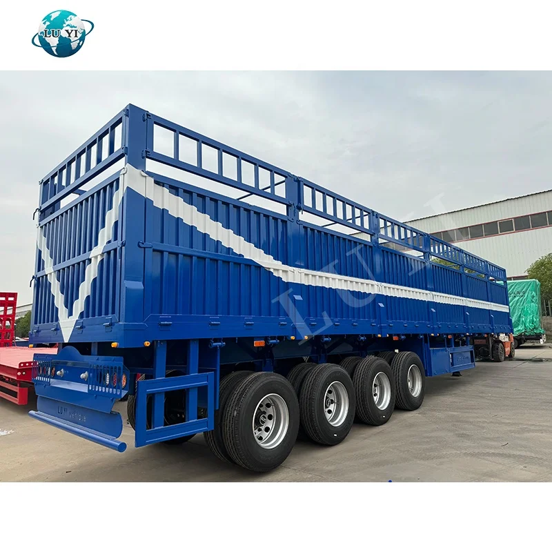 Heavy Duty 4 Axles 60ton Cargo Transport Semi Truck Trailer Box Trailer High Enclosed Side Wall Cargo Trailer