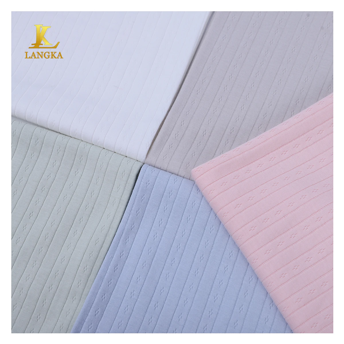 Langka loop transfer rib weft 100% polyester plain dyed solid color 3D jacquard knit fabric for garment