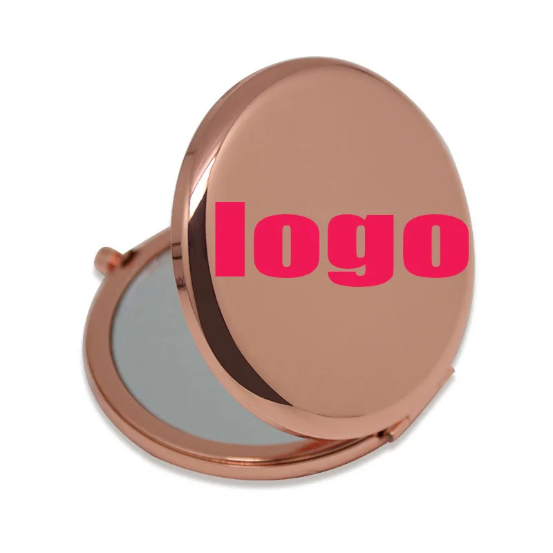 Customized Gift LOGO Small Mirror Stainless Steel Metal Double Sided Folding Makeup Mirror