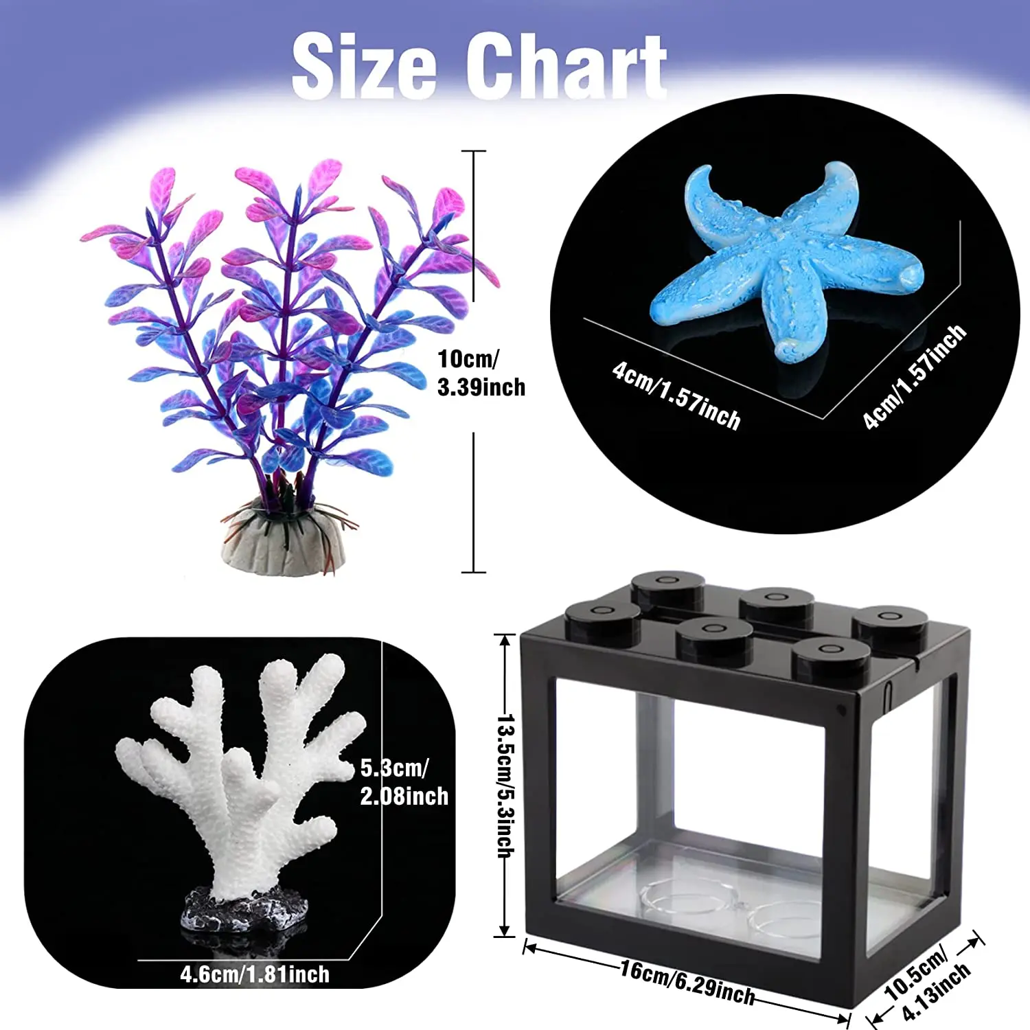 [Elosung] Mini Aquarium Betta Fish Tank - USB LED Lighting, Small Aquarium Office Viewing, Transparent Acrylic Fish Tank