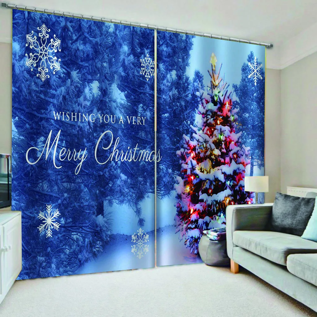 Hot Selling Christmas 3D Home Decorative 100% Polyester Fabric Blackout Window Curtain