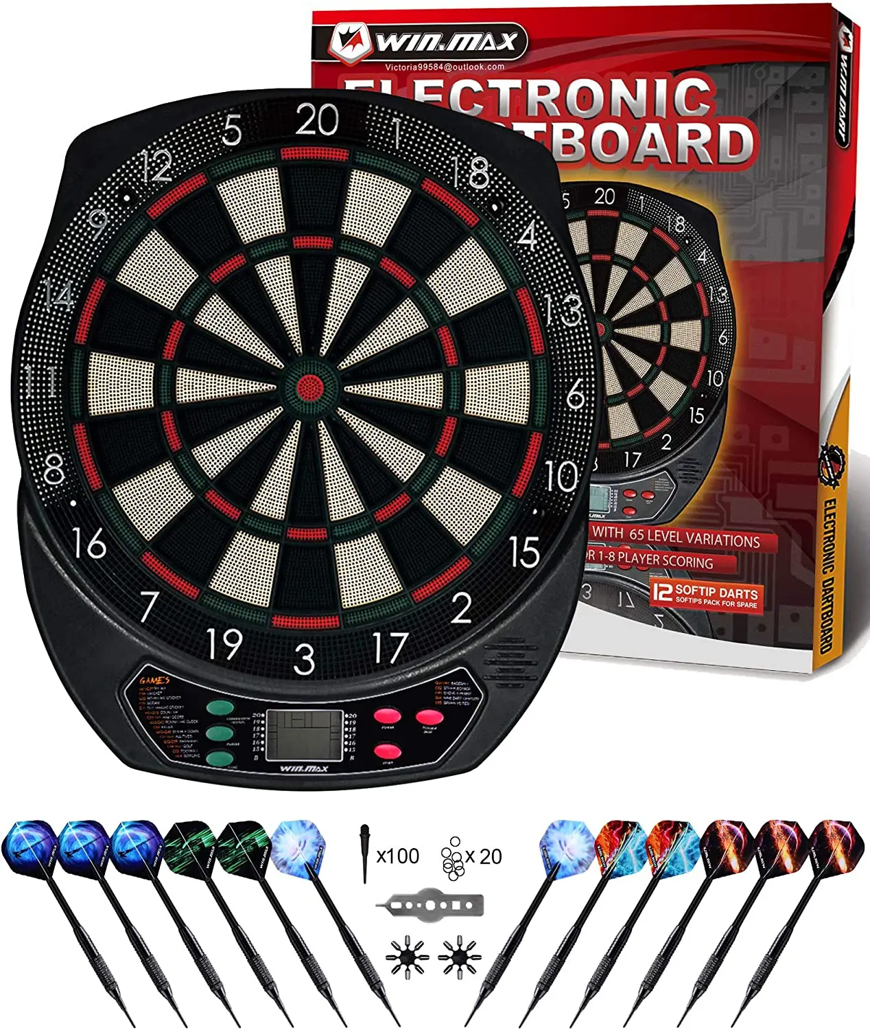 WIN.MAX Professional Dart Game Machine Electronic Dartboard with 6  Darts, 40 Tips, Power Adapter