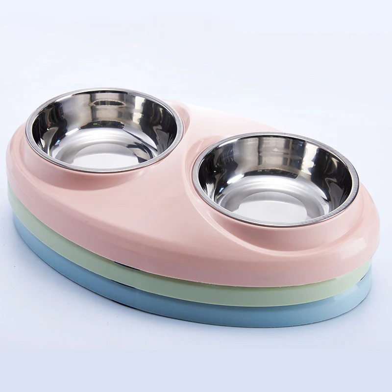 pet dog double bowls Anti-slip Pet Dog Cat Food Water Stainless Steel Plastic Pet Double Dog Cat Bowl