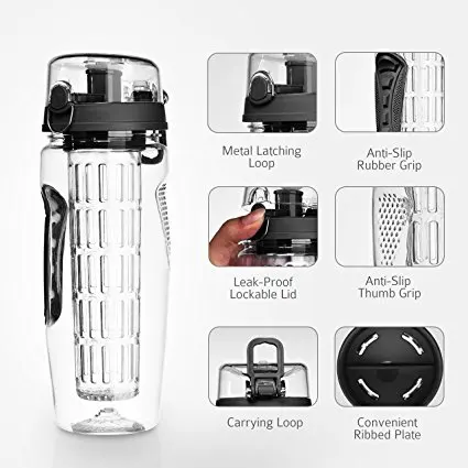 
BPA Free Lemon Juice Fruit Infuser water bottle Plastic Water Bottle sports motivational water bottle 