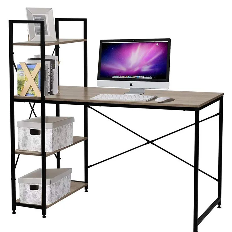 Computer Desk with Shelves, Modern Office Desk with 4-Tier Shelf, Durable Working Desk for Home, Bedroom, Office