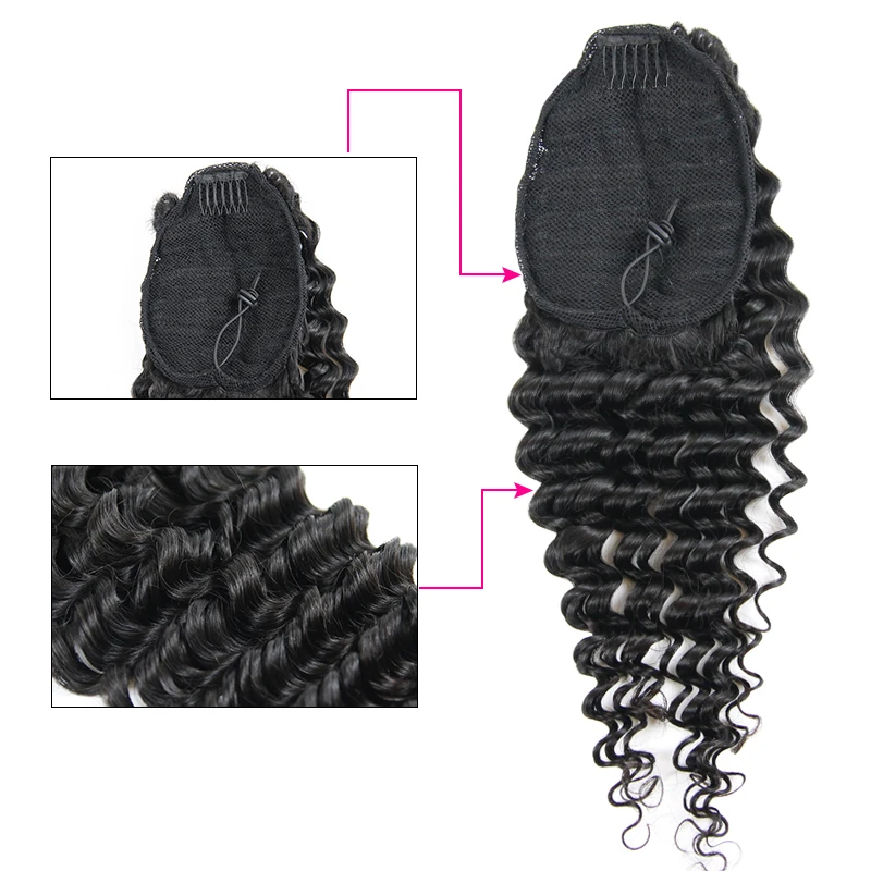 
Easy to Wear Ponytails Hair Extensions with Clips Natural Virgin Brazilian Hair Deep Curly Human Hair Ponytails 