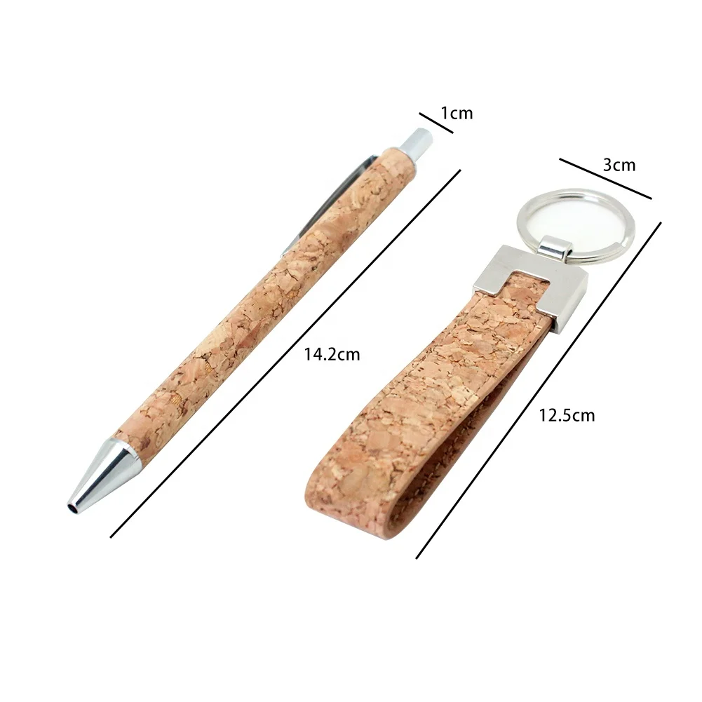 Boshiho Promotional office signature cork ball-point pen keychain gift set with custom recycled cork pen gifts for business