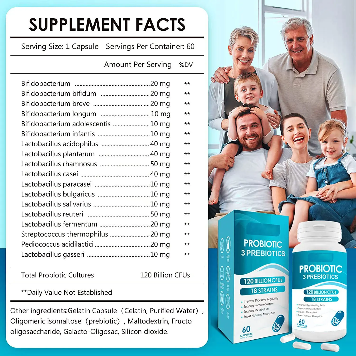 OEM Organic Probiotics 100 Billion Formulated Probiotics for WOMEN MEN Complete Shelf Stable Probiotic Supplement capsules