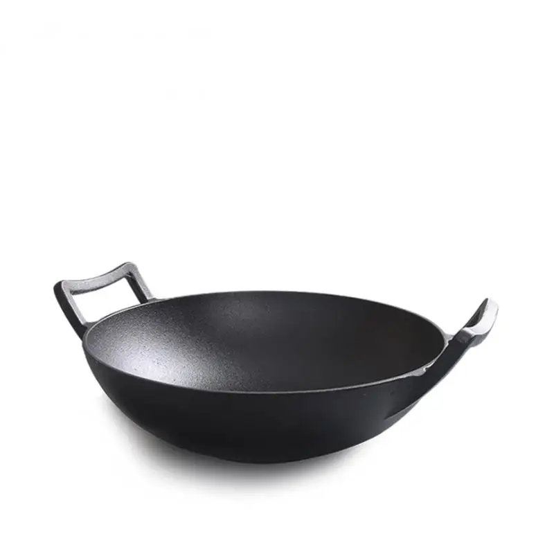 Chinese double handle cast iron wok, black wok, cast iron wok
