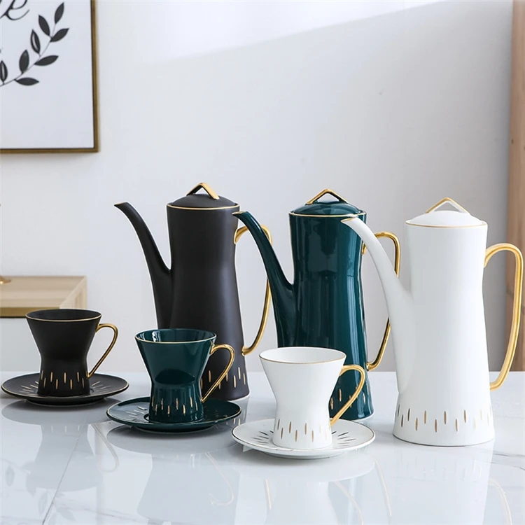 Набор для послеобеденного чая, роскошный керамический кофейник с чашками и золотой ручкой