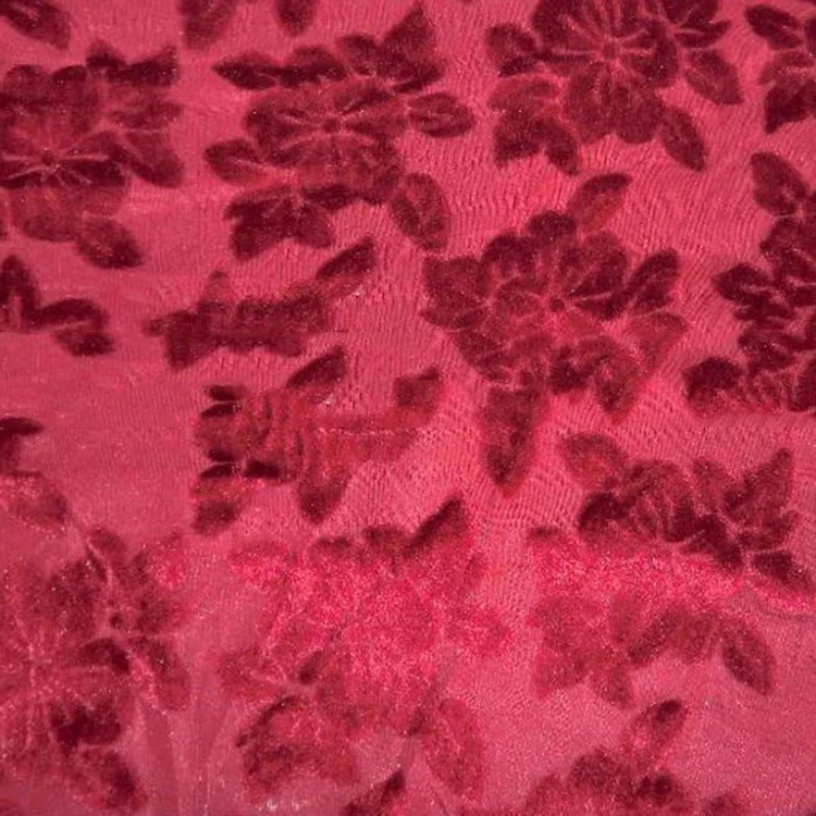 Factory wholesale new style comfortable wine red high floral jacquard velvet fabric