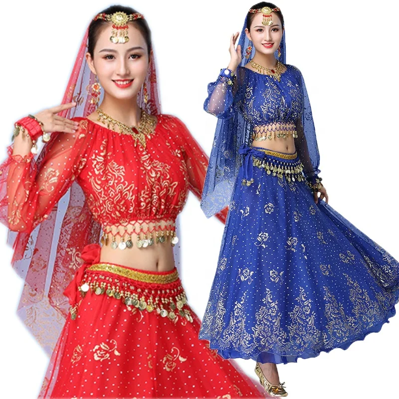 Adult  golden rose pattern costumes for women Belly Indian dance performance