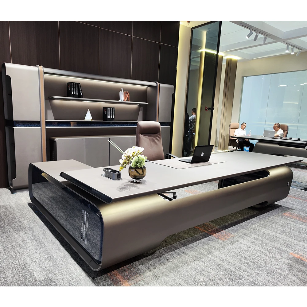 Современная офисная мебель Беспроводная зарядка L-образный умной шпон расписанный стол роскошный офисный для исполнительного президента