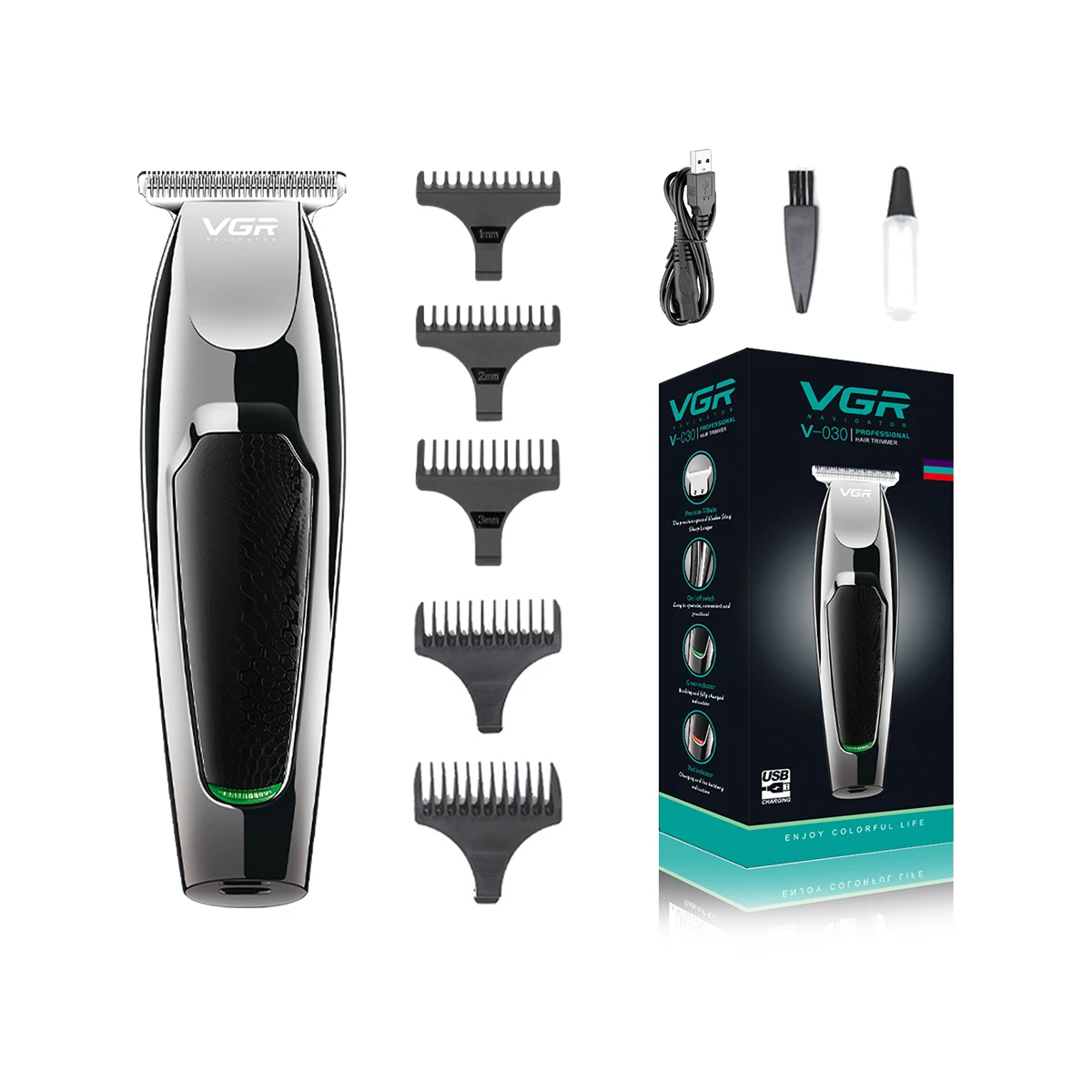 VGR V-030  Electric Hair Clipper Rechargeable  Low Noise Professional Hair Trimmer Cordless for Men Hair Cutting Machine