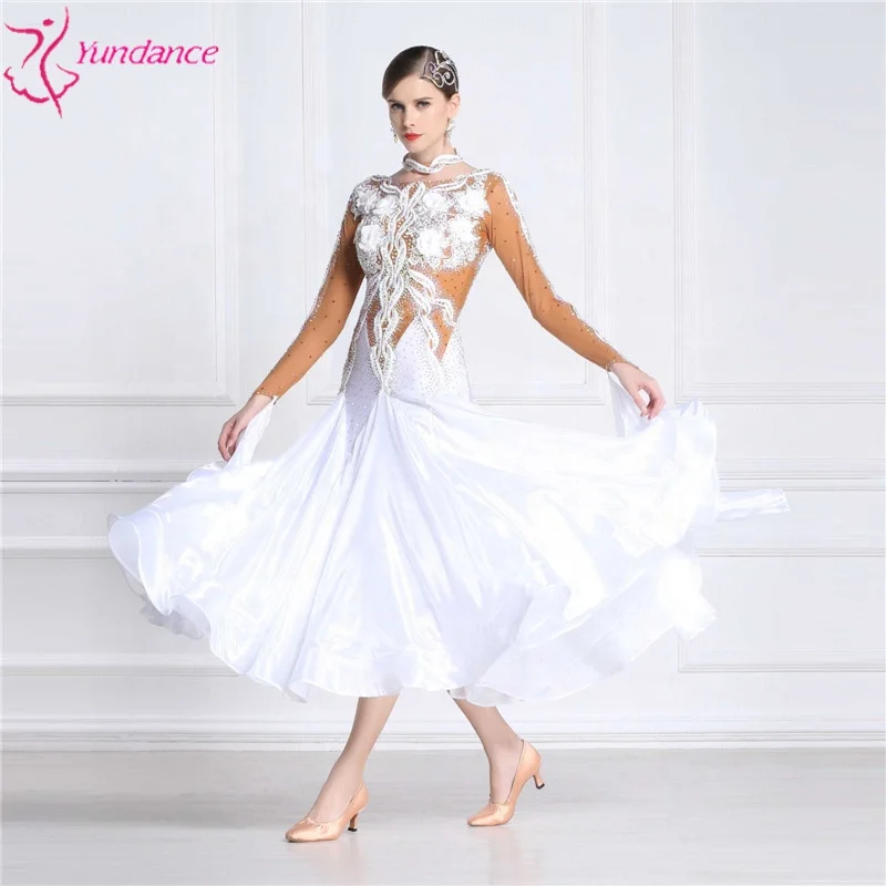 B-18422 Tailor made high-end ballroom dance dresses competition high quality modern dance dress with pearl silk skirt for adult