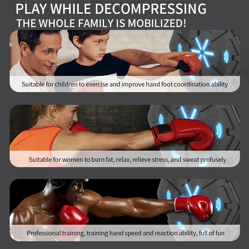 MAIBAO Custom Logo upgraded sound effects Home Fitness Music Boxing Target Lighted Smart Music Boxing Machine Wall with gloves