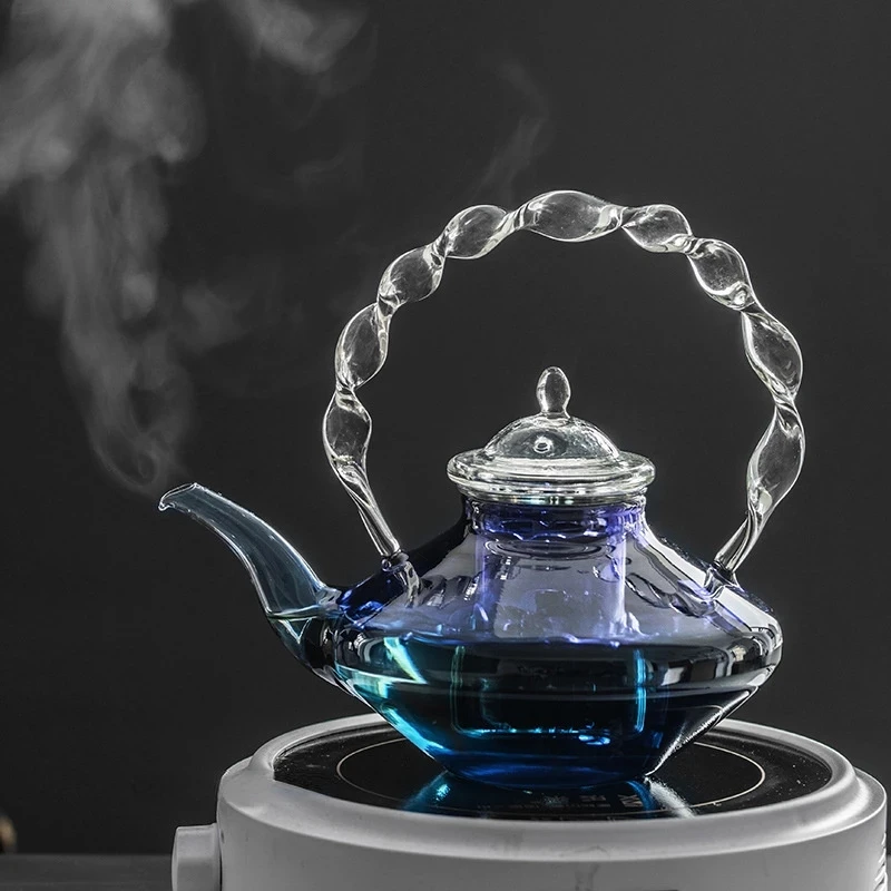 Blue Twisted Glass Teapot Heat-resistant Tea Kettle Glass Pot Kung Fu Tea Set Household Klein Blue Tea Maker 700ML Kettle Gift