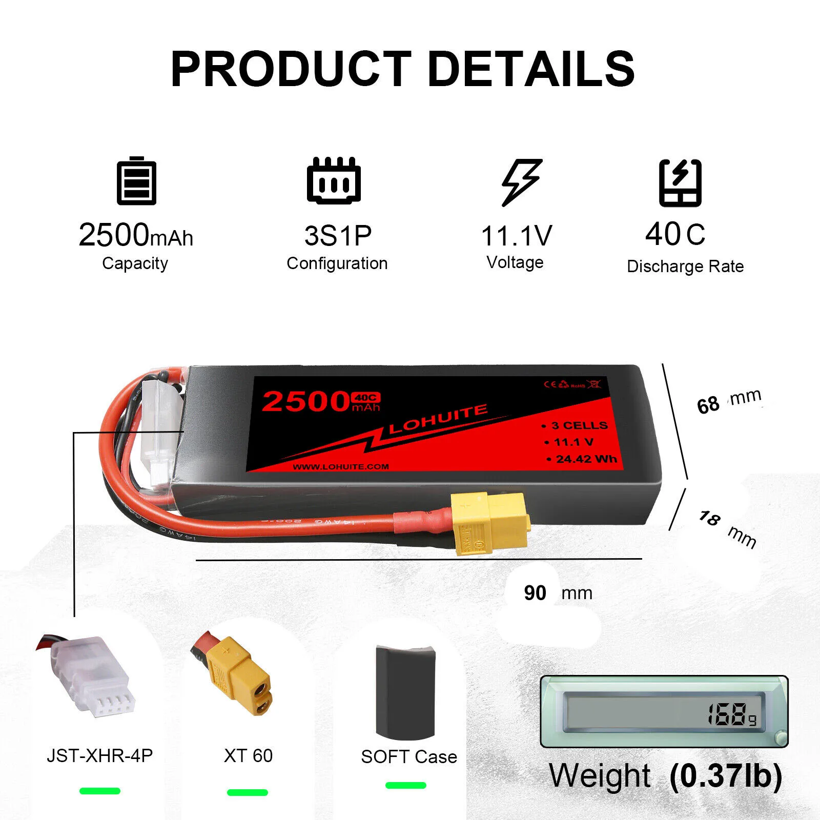 11.1V 3s  Airsoft Battery 2500mAh Rechargeable RC Hobby LiPo Battery Mini Tamiya Plug