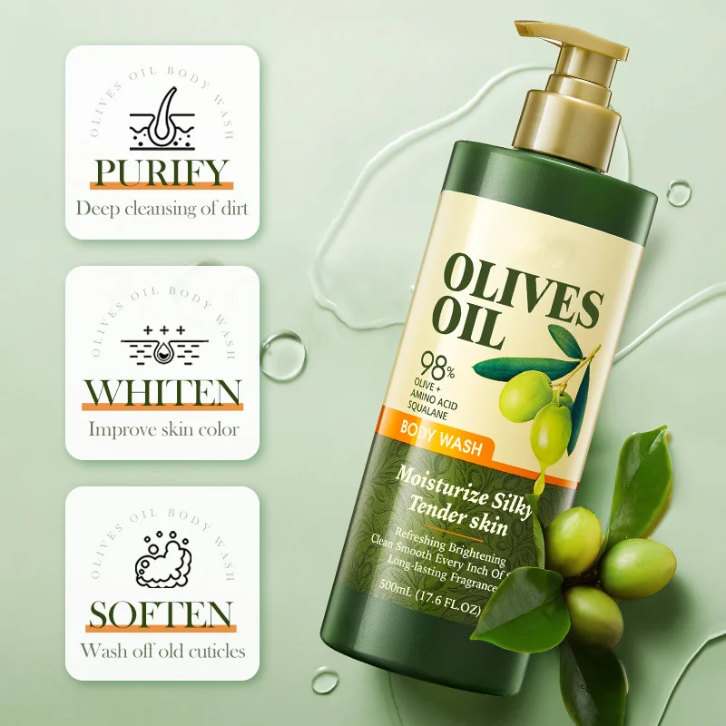 OEM ODM Private Label Wholesale Nourishing Skin Whitening Body Cream Shower Accessories Organic Olive Oil Scrub Shower Gel