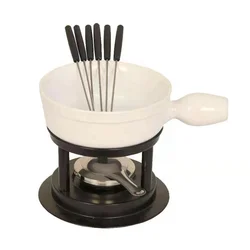 Cheese Melting Pot White Ceramic Fondue Set with carbon steel Holder