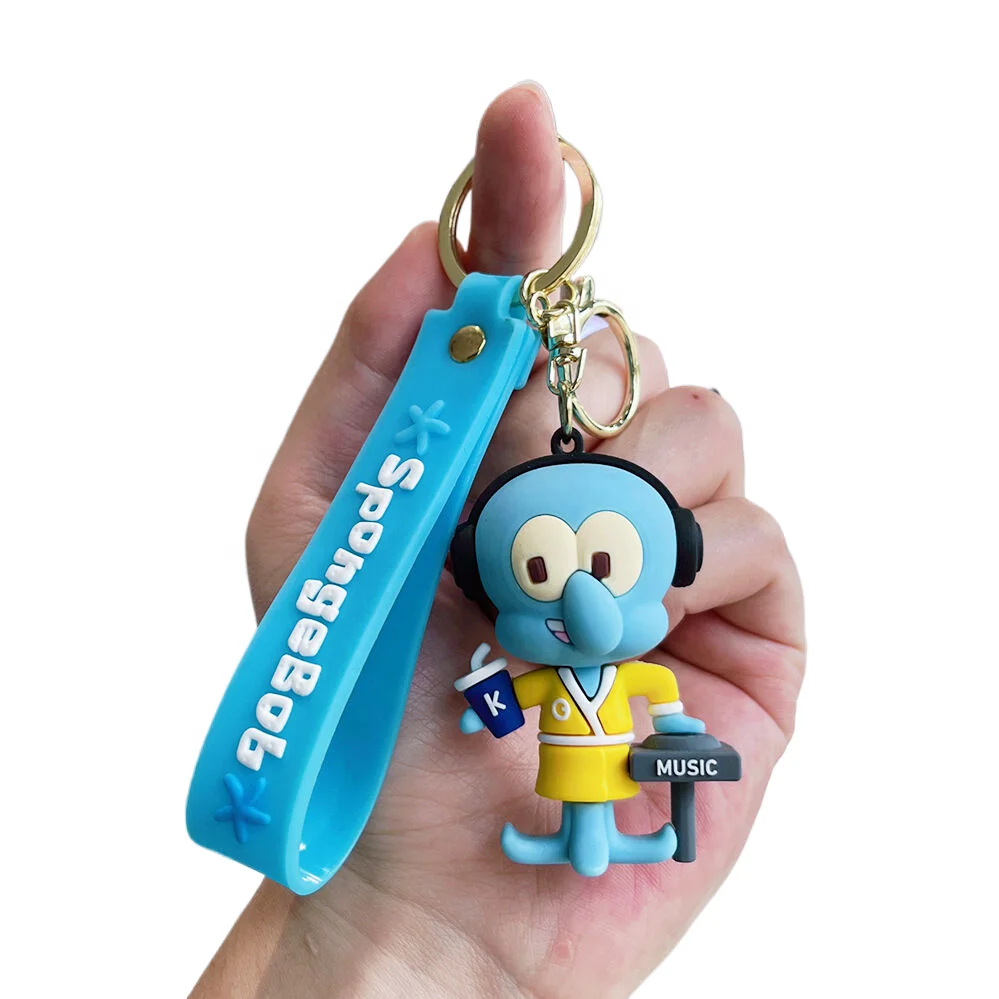 US cartoon animation Sponge Party Baby keychain 3D silicone crab boss doll gift pendant Wholesale PVC KeyChains Accessories