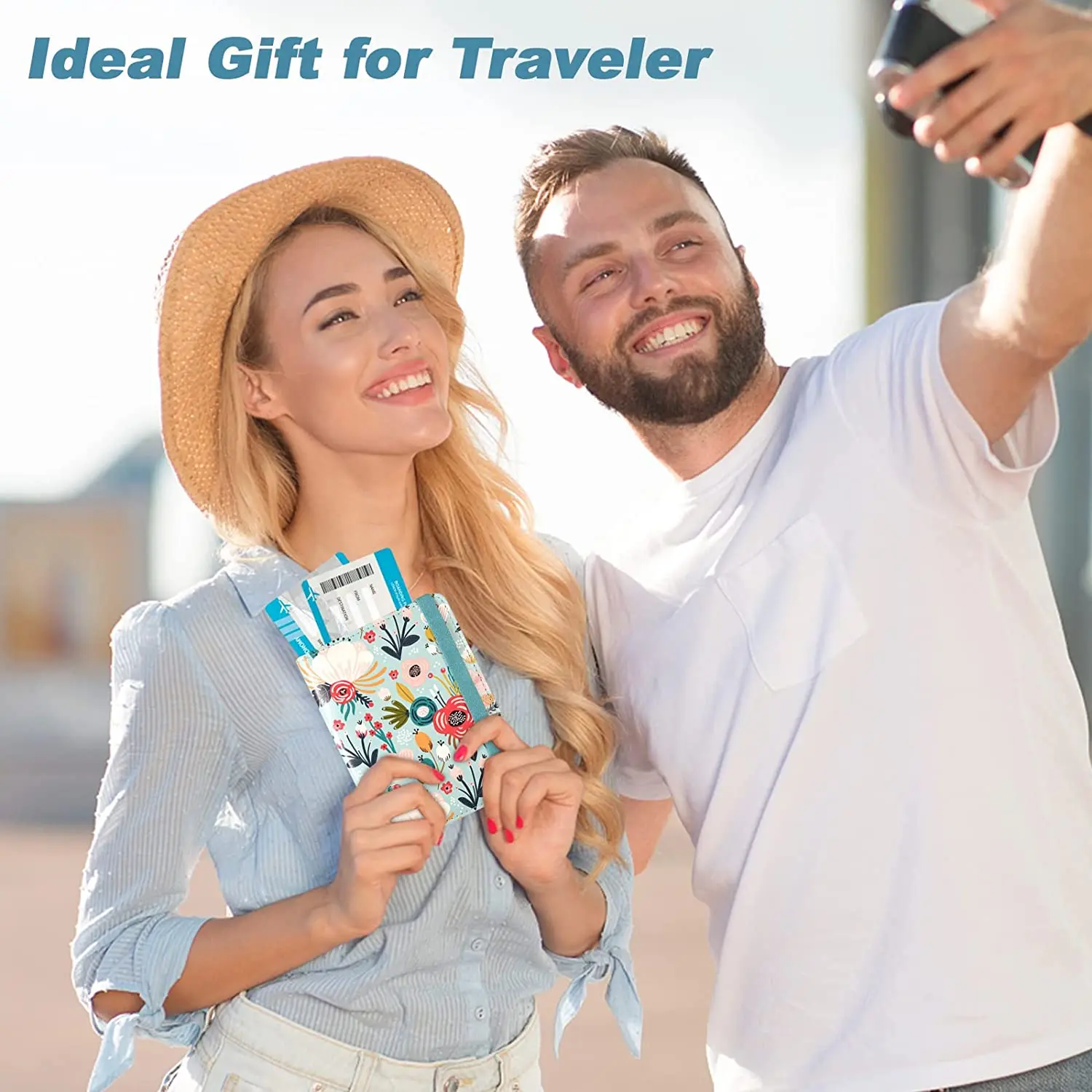 Premium PU Leather Travel Passport Wallet RFID Blocking Documents Organizer with Pen Holder, for Women and Men Hill Flower