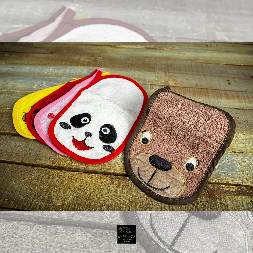 Kids Bath Sponge Set Eco Friendly Baby Body Cleaning Glove Turkish Silk Exfoliating Scrubber Bamboo Morocco Kessa Custom Logo