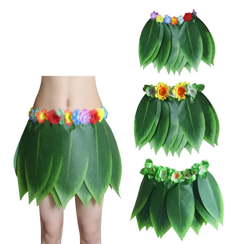 New Hot Hawaii Artificial Skirt Green Leaves Sunflowers Tropical Hawaiian Party Hot Skirts