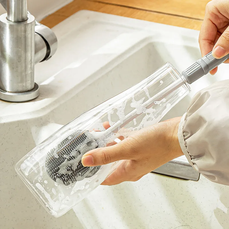 DS2337 Baby Bottle Cleaner Brush For Bottle Cleaning Scrub Silicone Brushes with Scalable Handle Silicone Bottle Brush