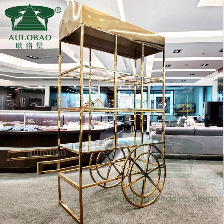 Свадебные украшения Золотая тележка для конфет из нержавеющей стали с колесами