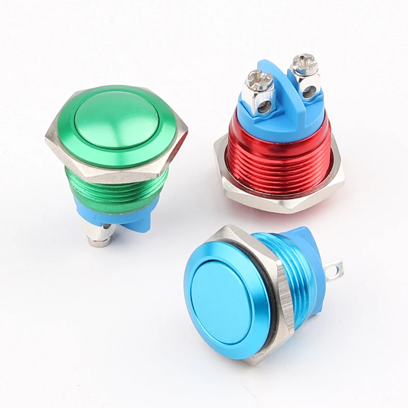 WD16G Self-reset ball head flat head screw pin metal push button switch 3A 5A metal push button switch