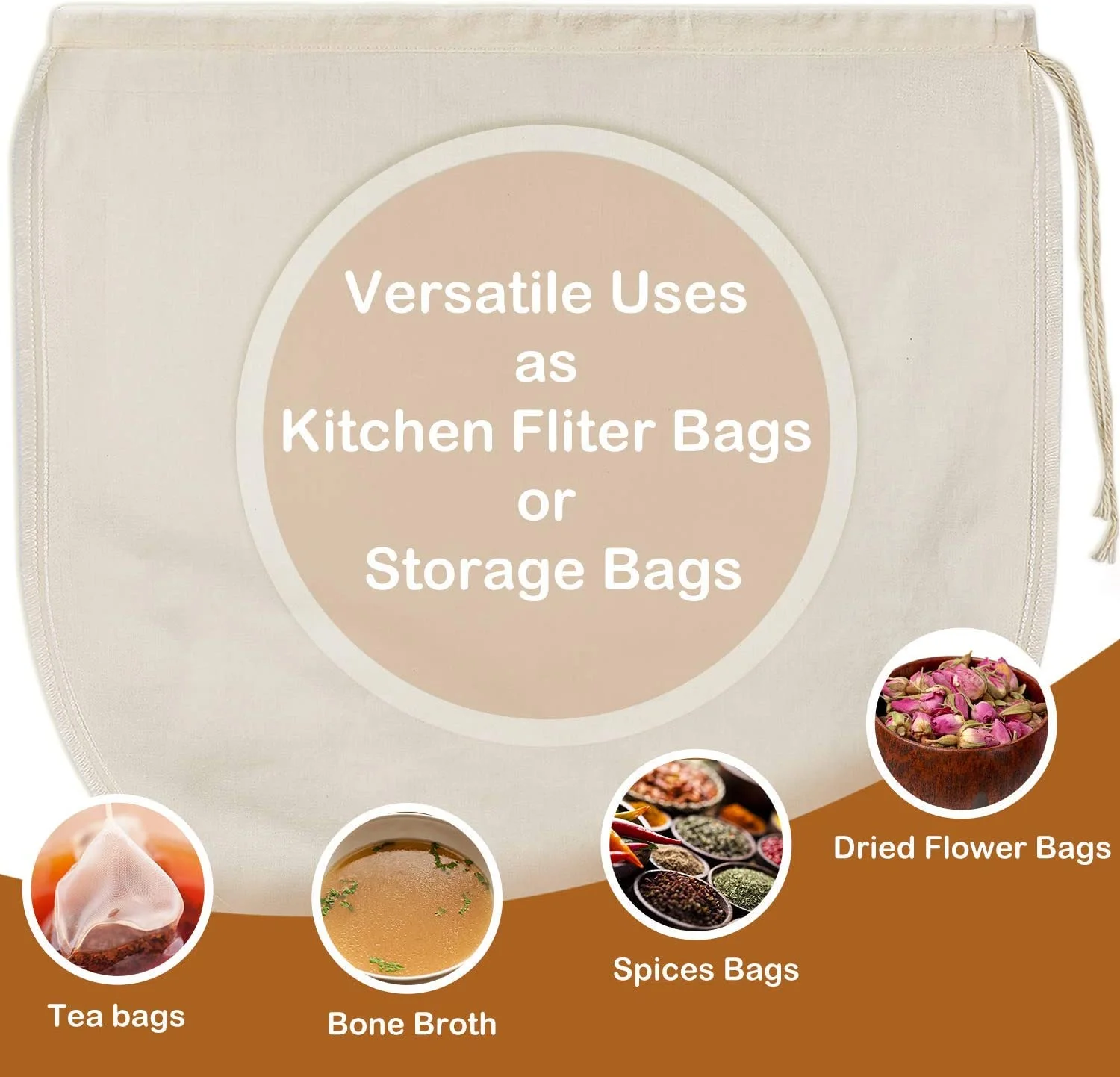 Reusable micron 100% unbleached organic cotton milk filter bag cheesecloth coffee tea filter bag