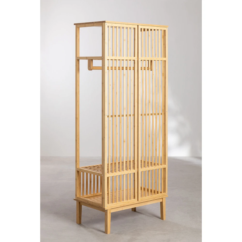 OEM ODM Movable Portable Bamboo Clothes Rack with Storage Shelf Outdoor Portable Clothes Drying Rack Flexible