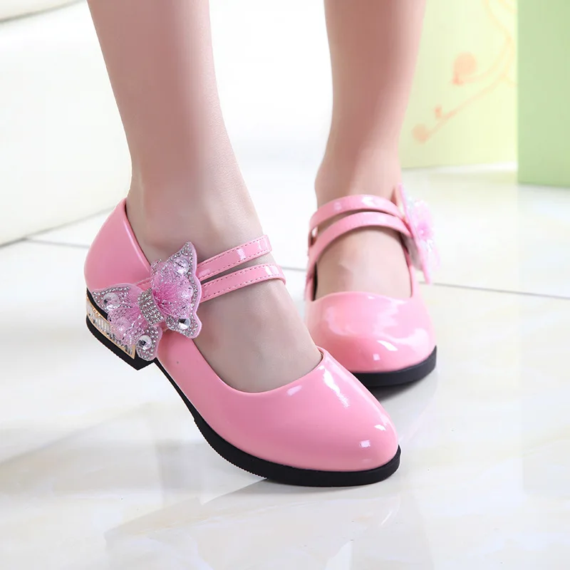 
The latest fashion girl leather shoes princess shoes non-slip solid color bow student performance shoes 