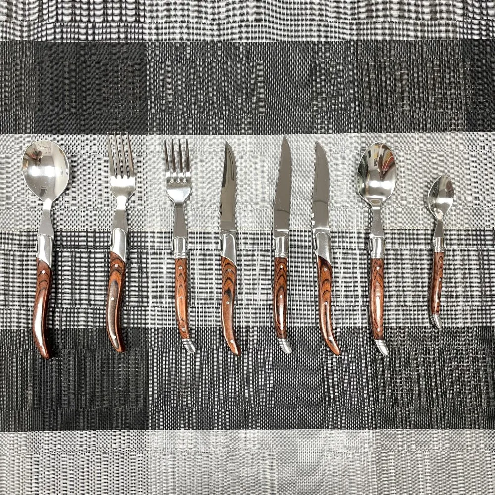 Genuine laguiole steak knives and forks Stainless Steel With Pakkawood Handle dinner cutlery serrated steak knife set