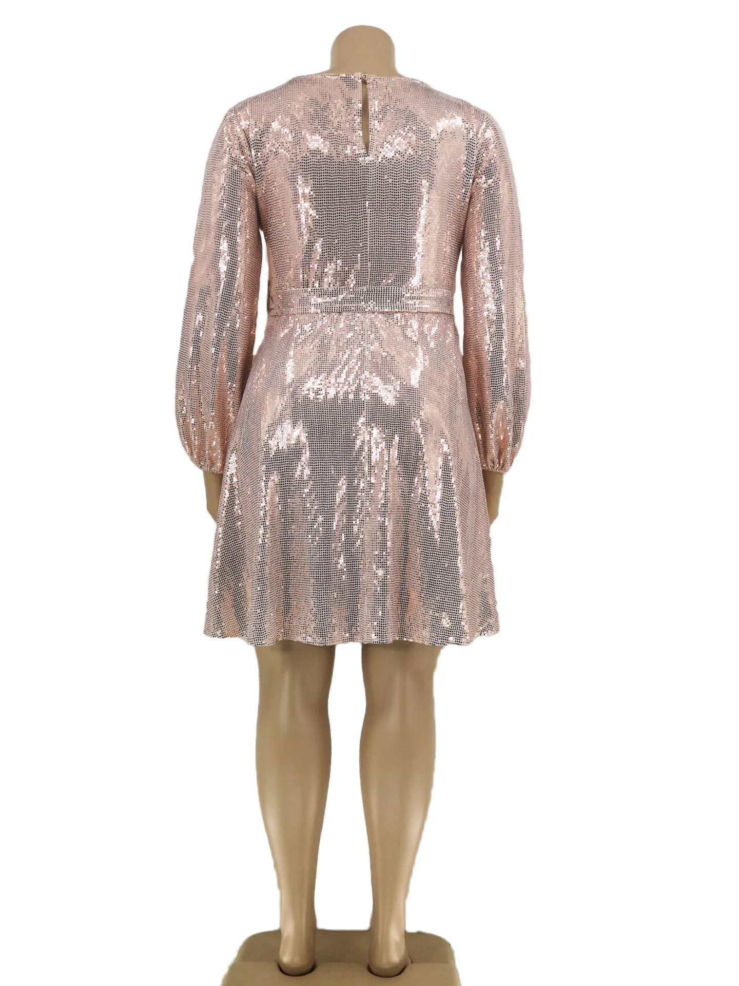 Hot Selling Lantern Sleeves Plus Size Casual Dress Pink Bling Elegant Party Dress Fashion Midi Skirt