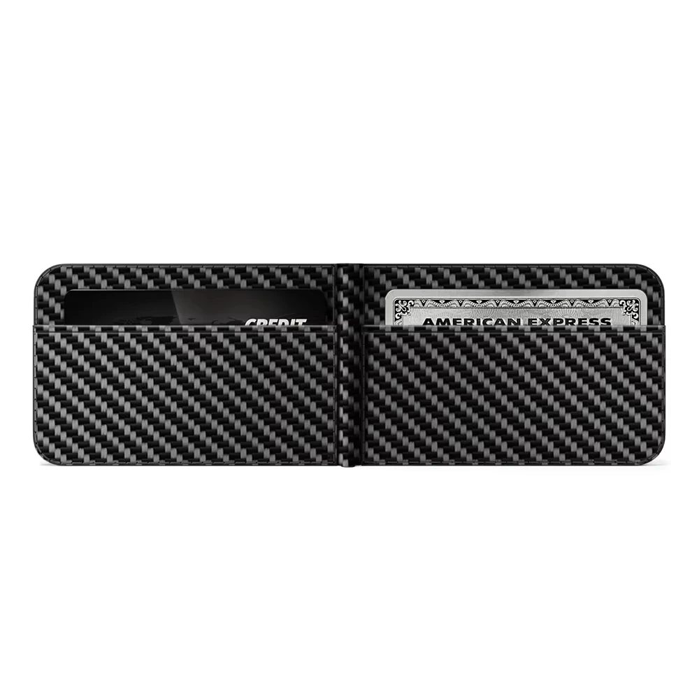Carbon Fiber PU Leather Card Case RFID Blocking Portable Credit Card Holder Detachable Magnetic Phone Holder Wallet