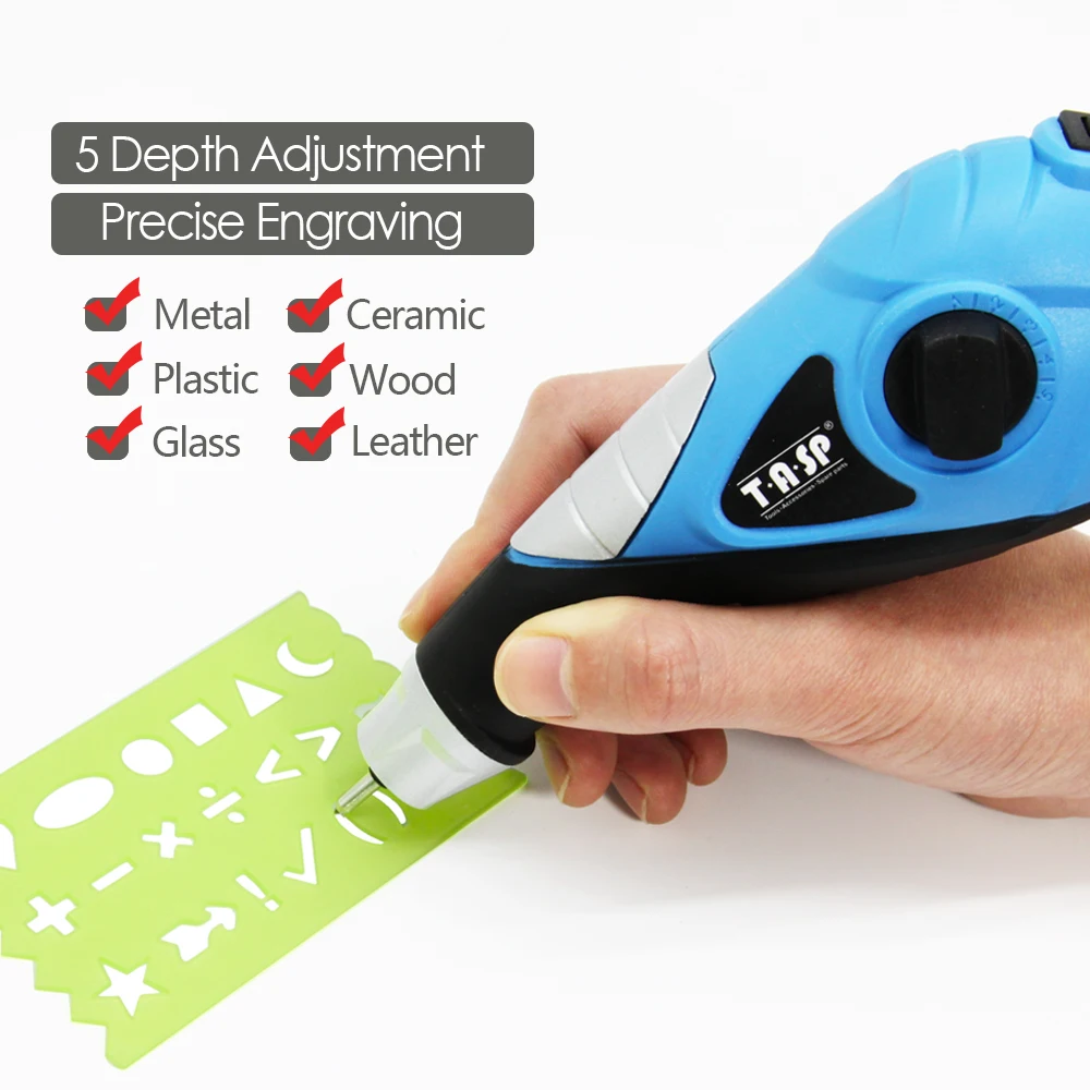 TASP 220V Electric Engraver Metal Engraving Pen - Carbide Steel Tips for Steel Wood Plastic Glass Hobby Power Tools -MEGV13